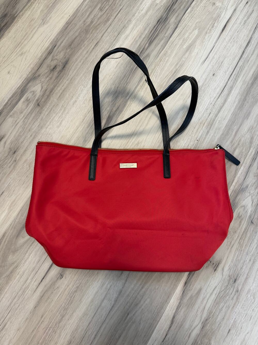 Kate Spade Tote Bag Women's Large Red Black Nylon Shoulder Purse Colorblock